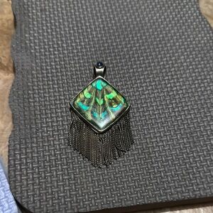 Vintage Chico's Green and Silver  peacock pendant
